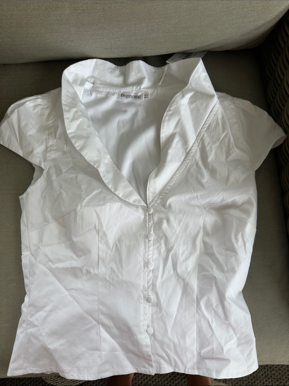 Beginning Boutique White Ruffled Collar Cap-Sleeve Blouse